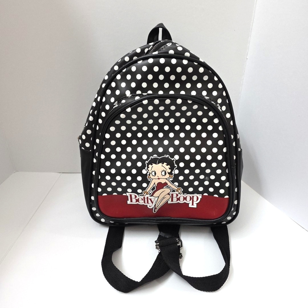 Betty Boop Vintage Vegan Leather Bag Backpack Purse Polka Dots Clean